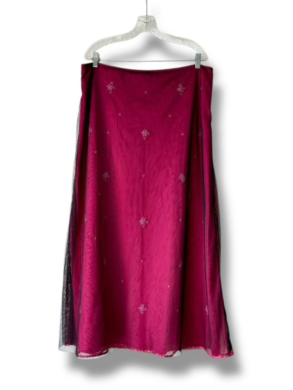Vintage 90s Y2K Delias Beaded Black Mesh Magenta Chiffon Pink Maxi Skirt 17/18
